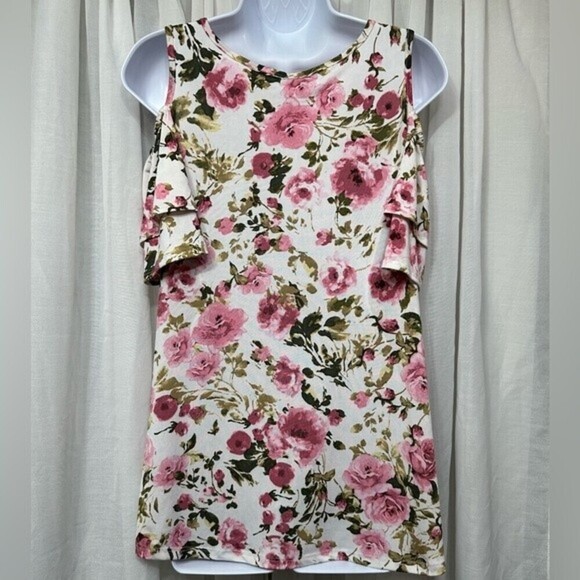 Discreet Floral‎ Print Multicolored Short Sleeve  Open Shoulder Size XL Top - Picture 16 of 16